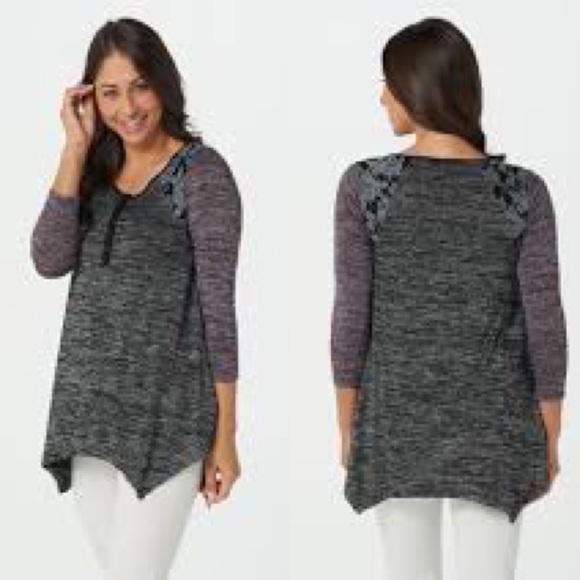 LOGO Lori Goldstein gray space Dye Henley Tunic - Picture 1 of 12